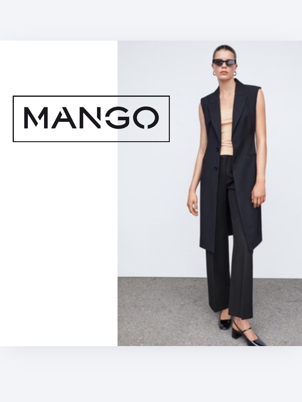 Mango Black Sleeveless Longline Vest with Wide-Leg Trousers
